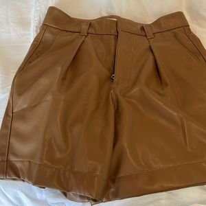 Abercrombie vegan leather 6 inch high waisted shorts.  Caramel color. Very soft
